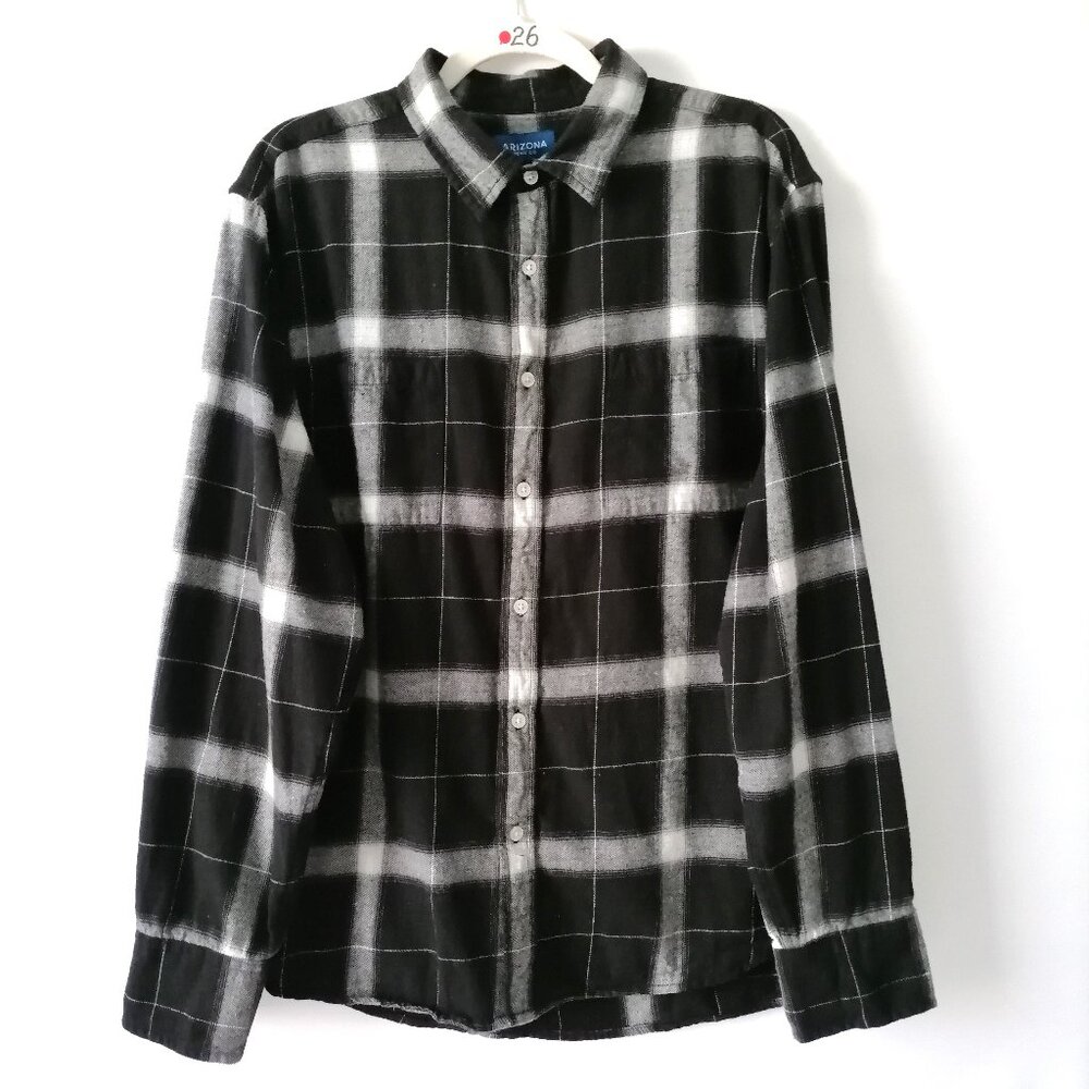 Arizona Jeans Co Womens Black Long Sleeve Check Collared Button Up Shirt Size XL